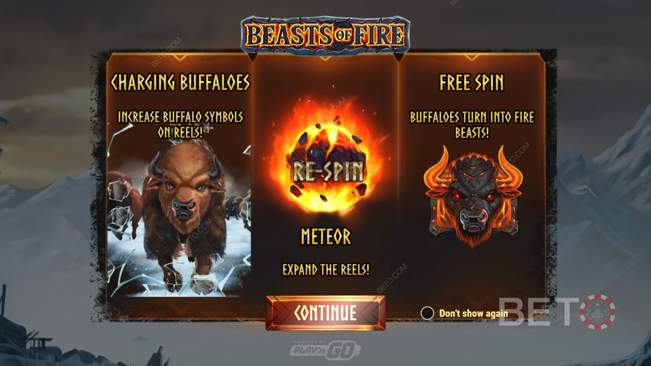 Въвеждащ екран на Beasts of Fire, който показва информация за геймплея