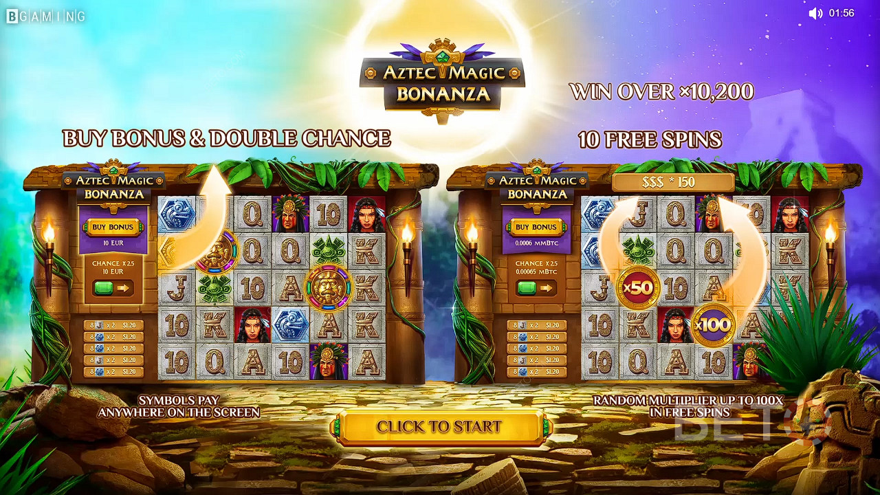 Насладете се на бонус за покупка, двоен шанс и безплатни завъртания в Aztec Magic Bonanza