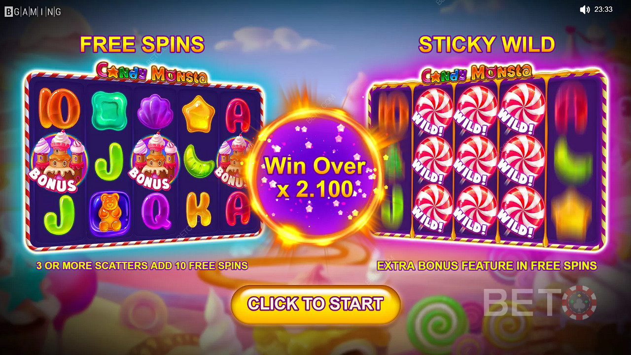 Играйте Candy Monsta слот - сега за шанс да спечелите парични награди на стойност 1000 пъти общия залог