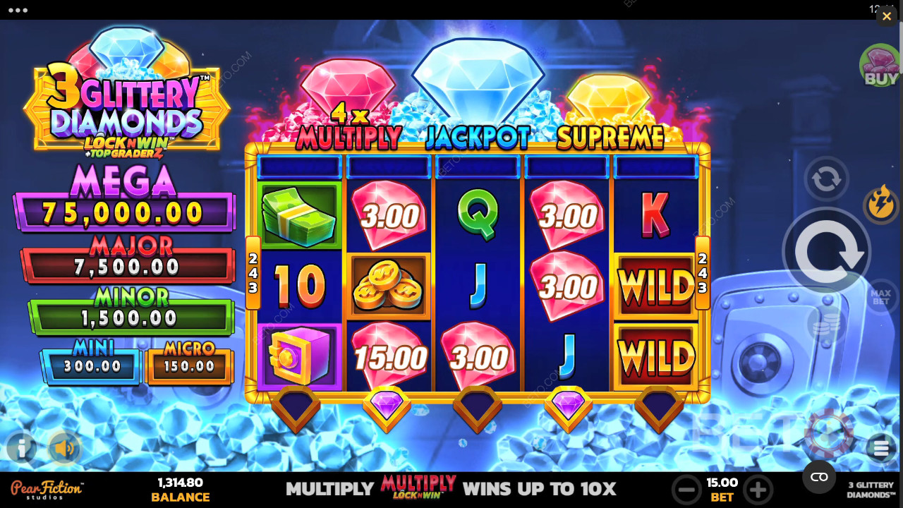 3 Glittery Diamonds Преглед от BETO Slots