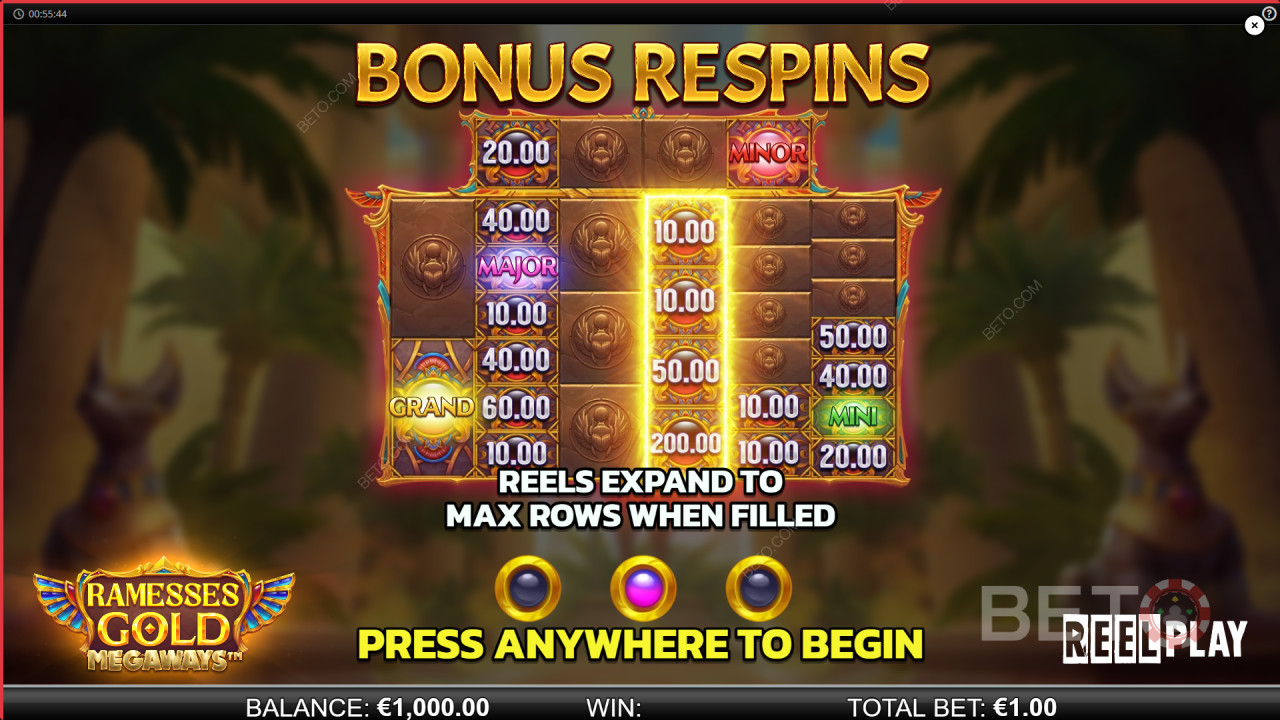 Бонус функции, обяснени в Ramesses Gold Megaways от Reel Play