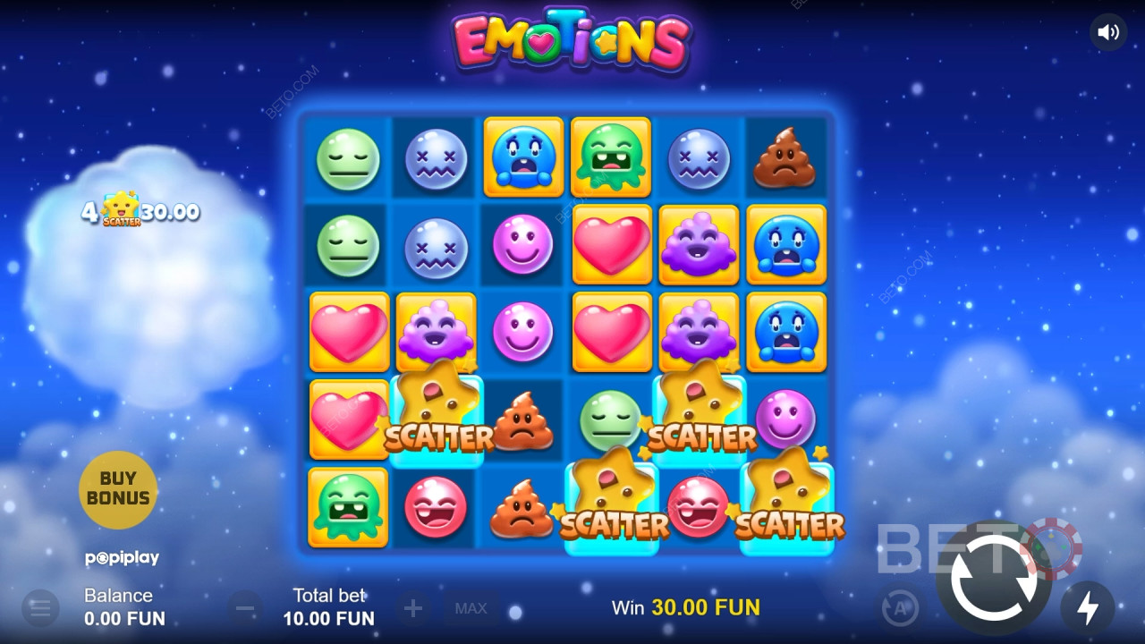 Бонус функции, обяснени в Emotions от Popiplay