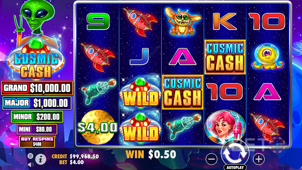 В основната игра на казино слота Cosmic Cash има много Wild символи.