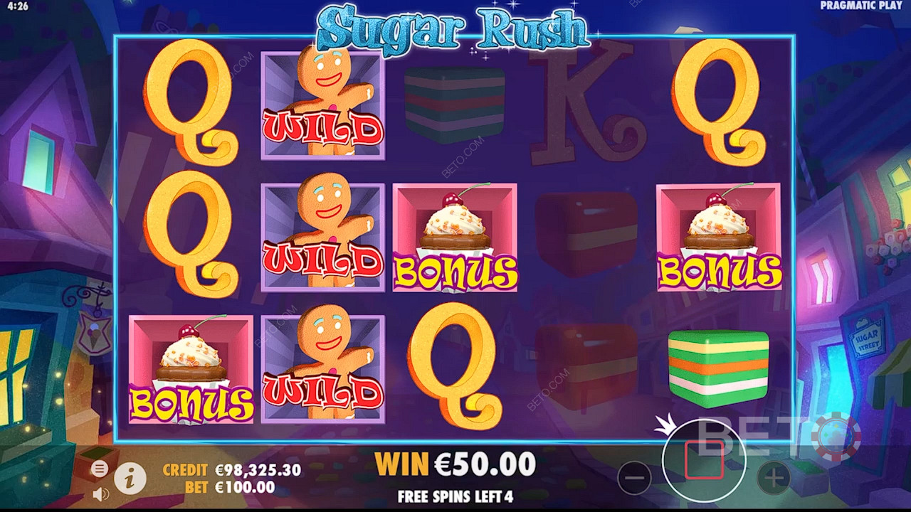Ако играете Sugar Rush и получите 3 или повече символа Cupcake, ще се задейства бонусната игра.