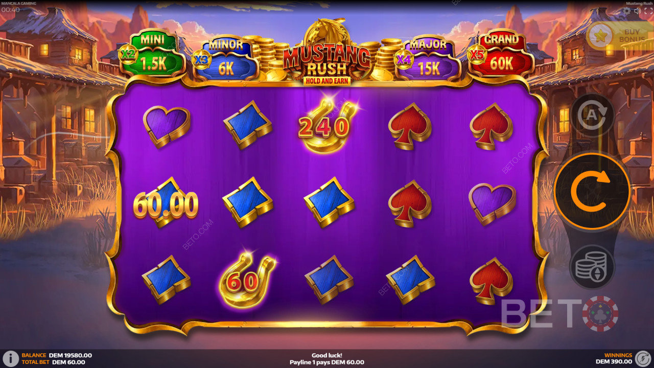 Бонус функции, обяснени в Mustang Rush от Mancala Gaming