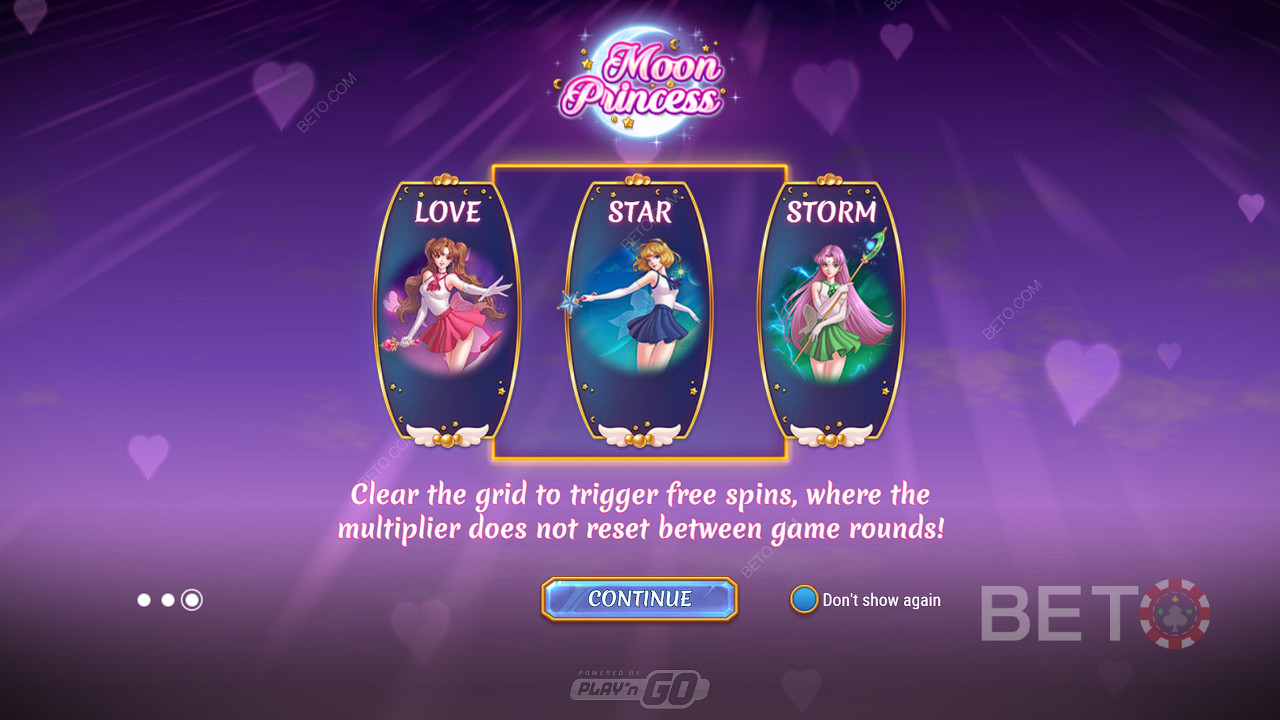 Изберете желания тип безплатни завъртания в слот машината Moon Princess