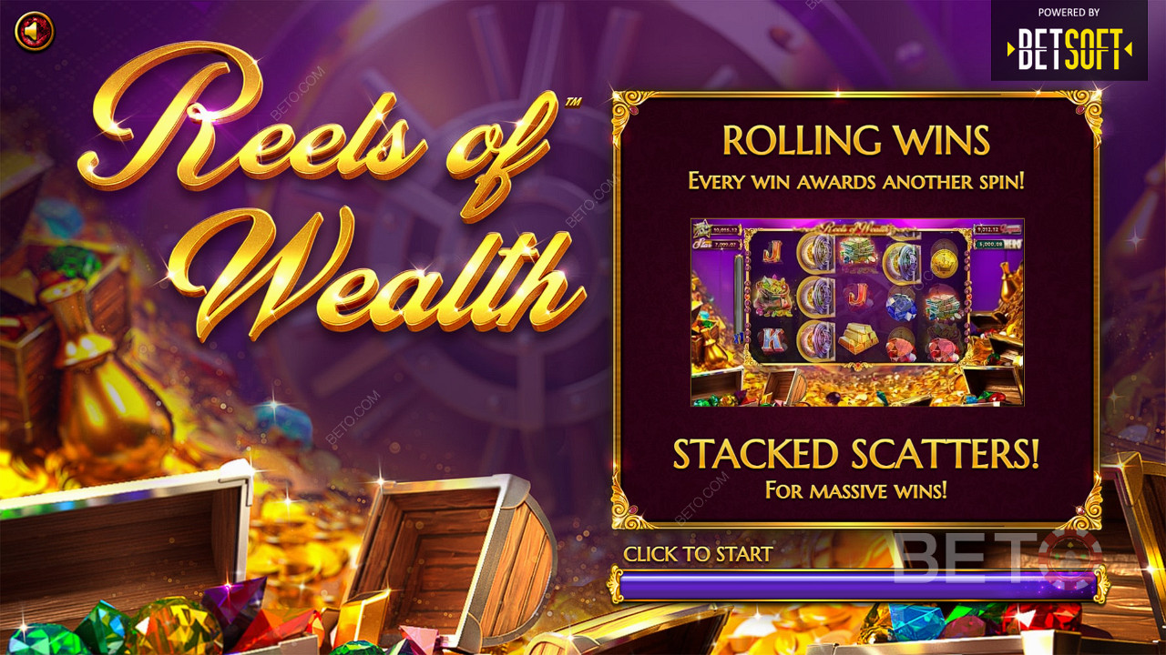 Функции като Rolling Wins и Scatter Pays се допълват взаимно в слота Reels of Wealth