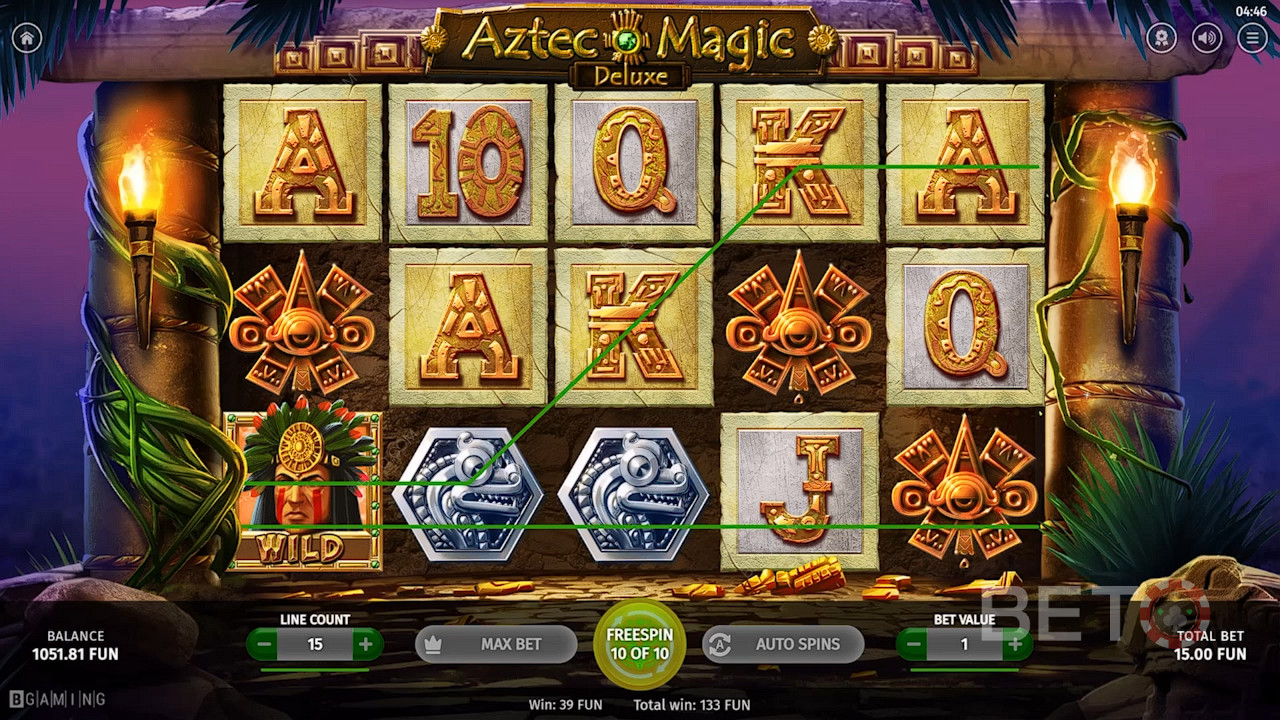 Ацтекският воин Wild ще ви помогне да създадете печалби в казино играта Aztec Magic Deluxe