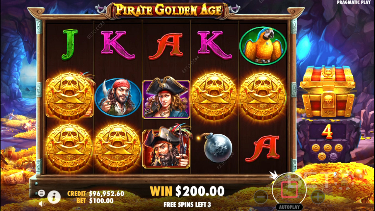 Мистериозните символи често се появяват в безплатните завъртания в онлайн слота Pirate Golden Age