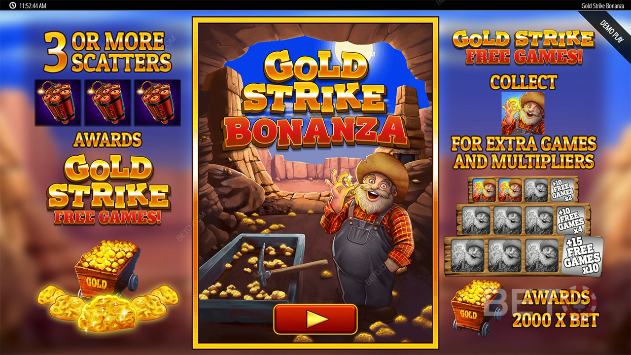 Бонус функции, обяснени в Gold Strike Bonanza Fortune Play by Blueprint
